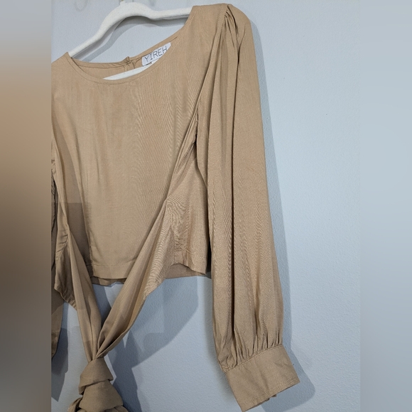 YIREH Embroidered Waist Tie Wrap Top Button Back Crop Popover Blouse S - Picture 5 of 10